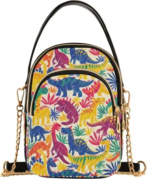 Colorful Dinosaur Leaf Animal Crossbody Bag for Women Mini Cell Phone Purse Women's Shoulder Handbag