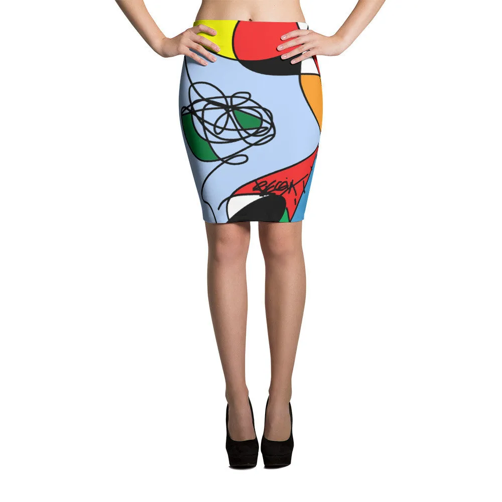 Colorful figure w flower RegiaArt - Sublimation Cut & Sew Pencil Skirts