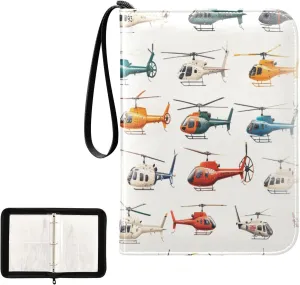 Colorful Helicopters Airplanes Pattern Card Binder 4 Pocket, Trading Card Holder Fits 400 Game Cards with 50 Removable Sleeves, MTG Card Case Standard Size