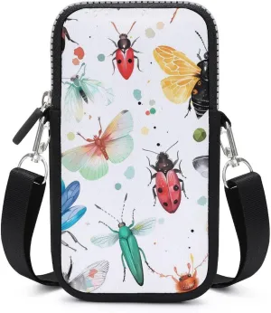 Colorful Insects Crossbody Cell Phone Bag Sling Storage Holder Purse with Adjustable Strap for Women Men