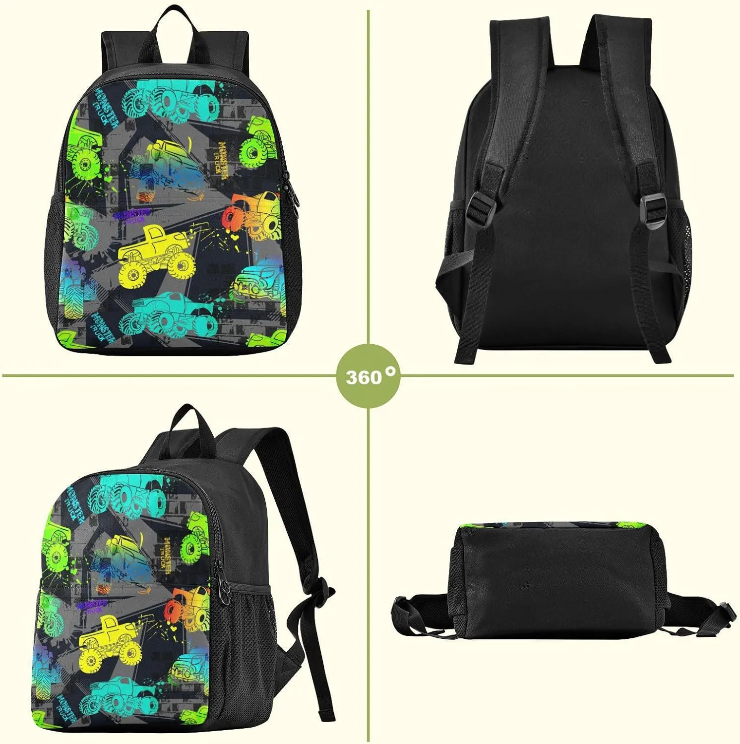 Colorful Monster Truck Toddler Backpack Waterproof Mini Backpack Boys/Girls Cute Small Kindergarten Pre School Bag
