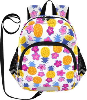 Colorful Pineapple Preschool Backpack Flower Daycare Bookbag School Backpack with Traction Rope for Kids 3-6