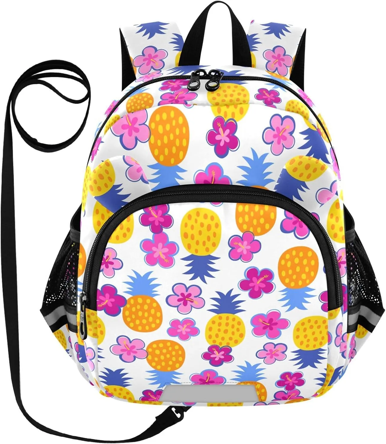 Colorful Pineapple Preschool Backpack Flower Daycare Bookbag School Backpack with Traction Rope for Kids 3-6