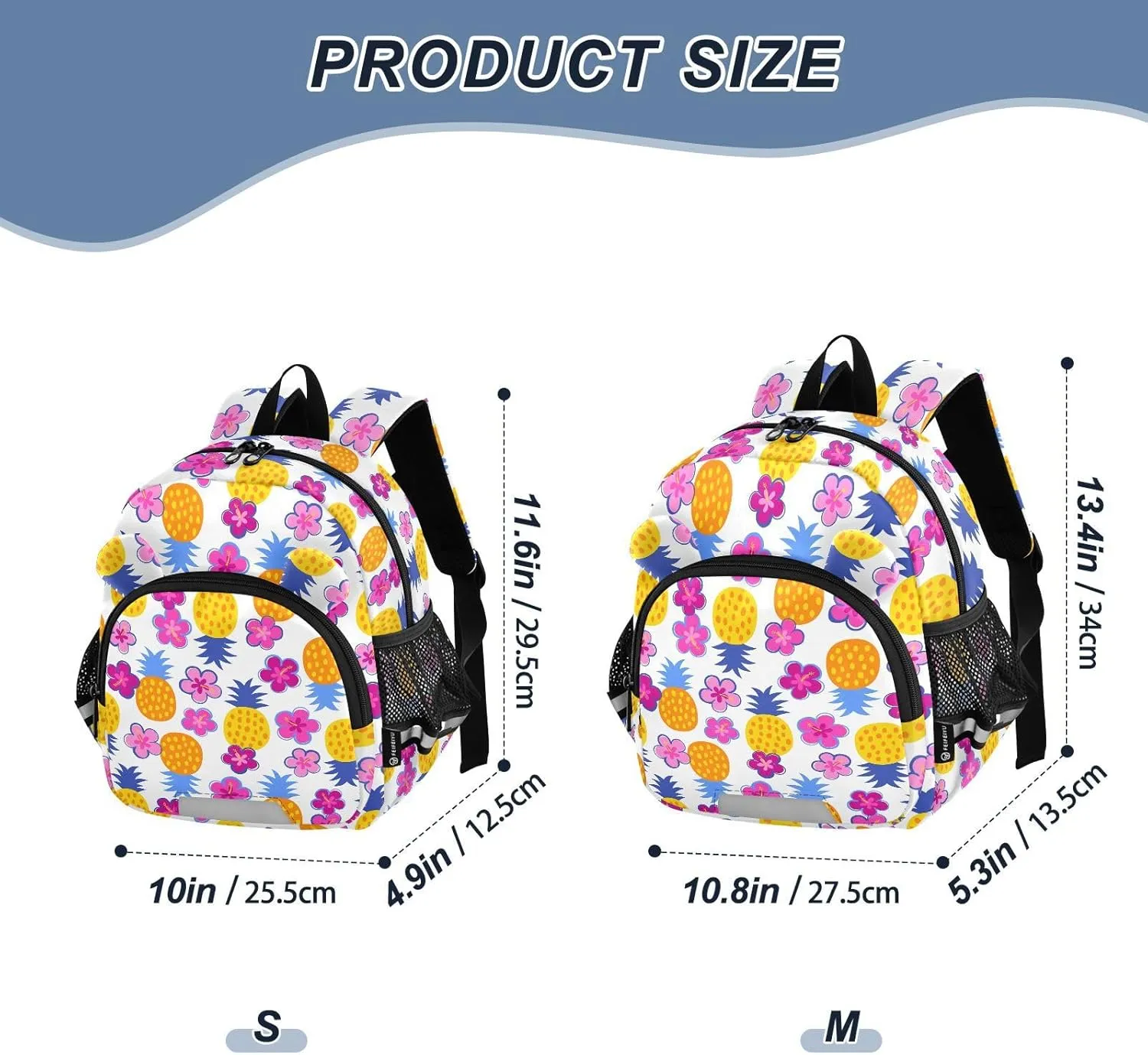 Colorful Pineapple Preschool Backpack Flower Daycare Bookbag School Backpack with Traction Rope for Kids 3-6