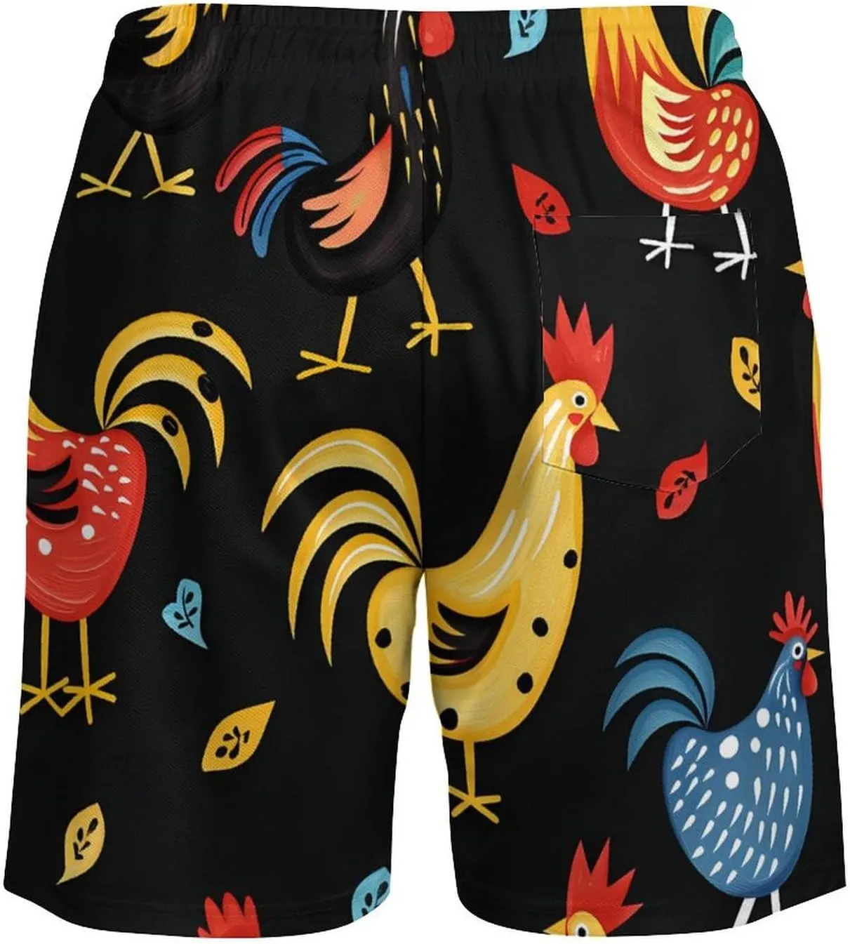 Colorful Rooster Men's Swim Trunks Quick Dry Board Shorts Swimwear Beach Shorts with Compression Liner