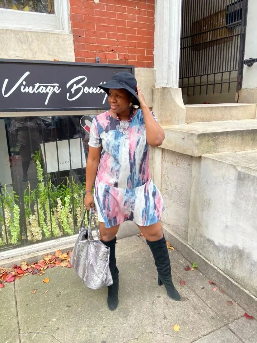 Colorful watercolor mini dress sz 14
