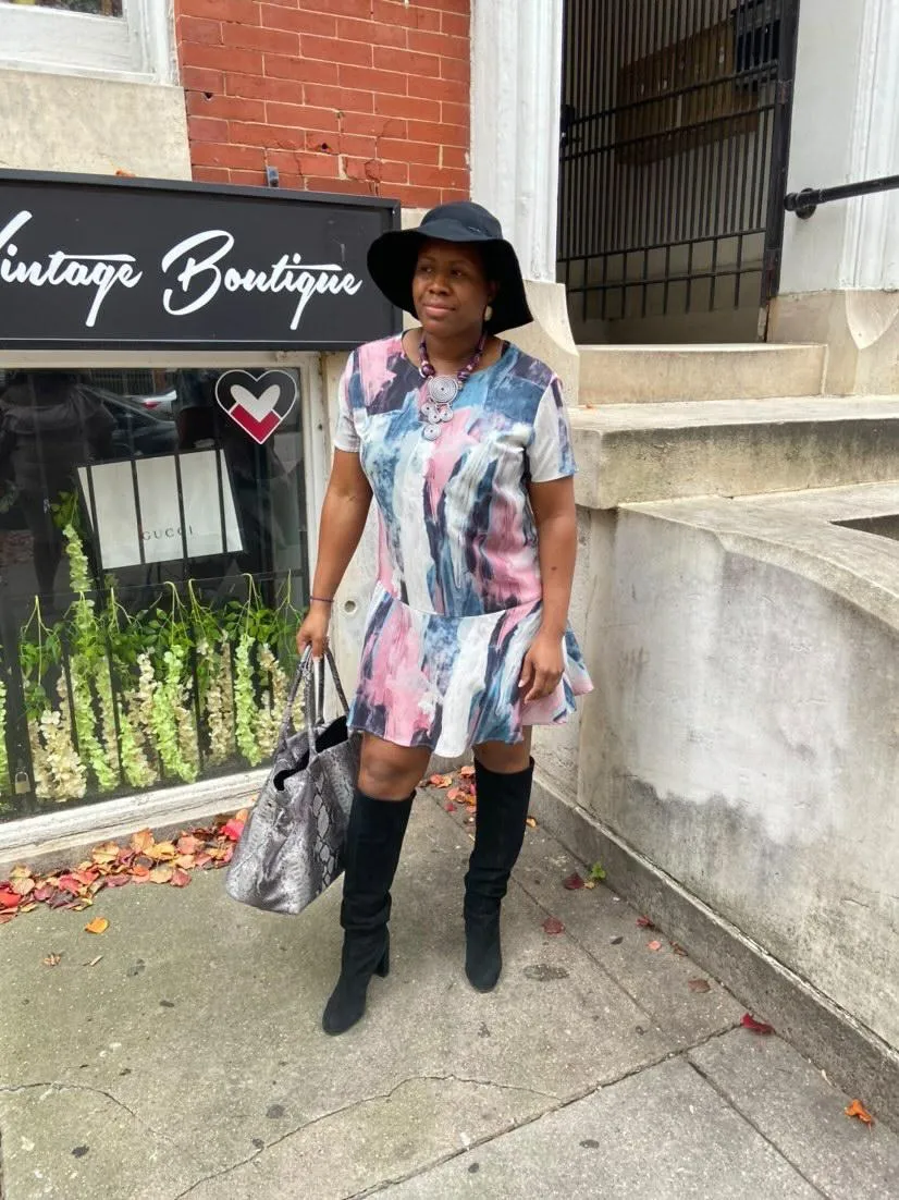 Colorful watercolor mini dress sz 14