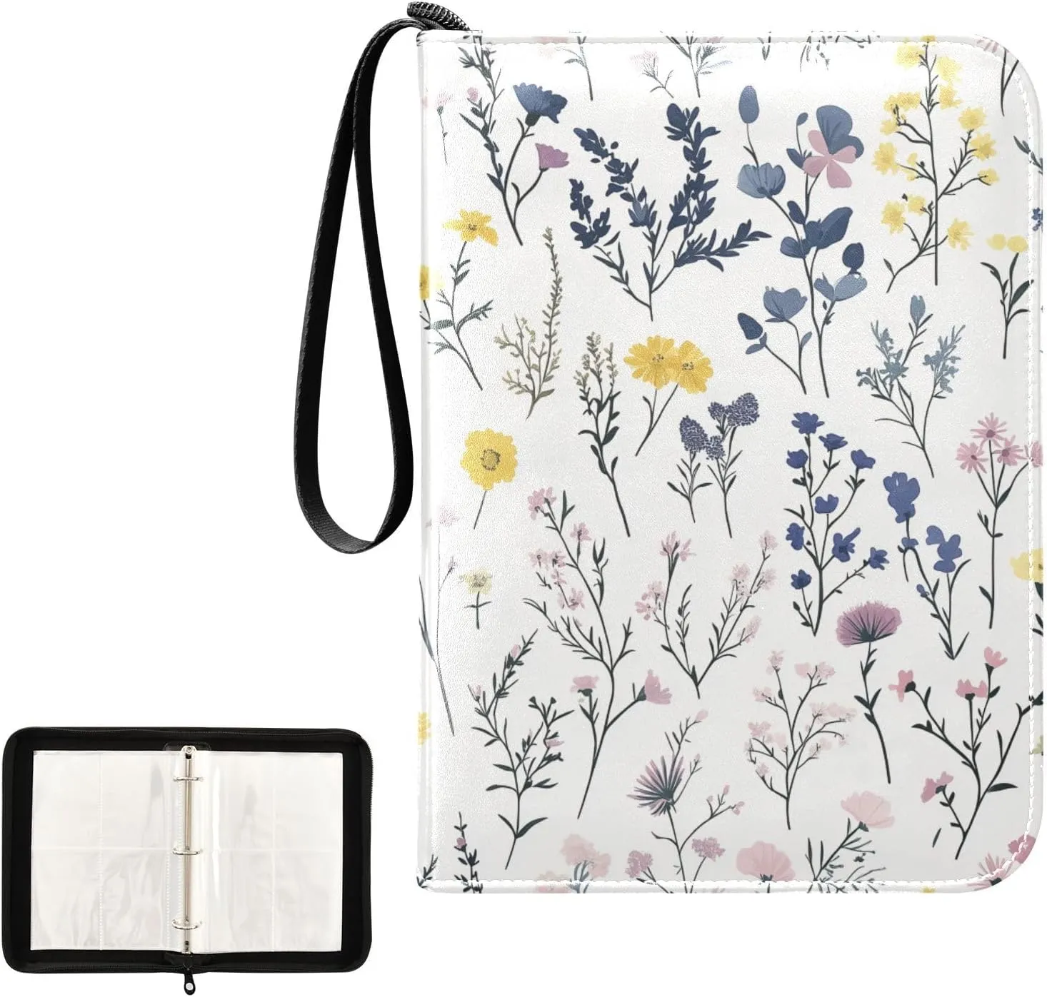 Colorful Wildflower Card Binder 4 Pocket, Trading Card Holder Fits 400 Game Cards with 50 Removable Sleeves, MTG Card Case Standard Size