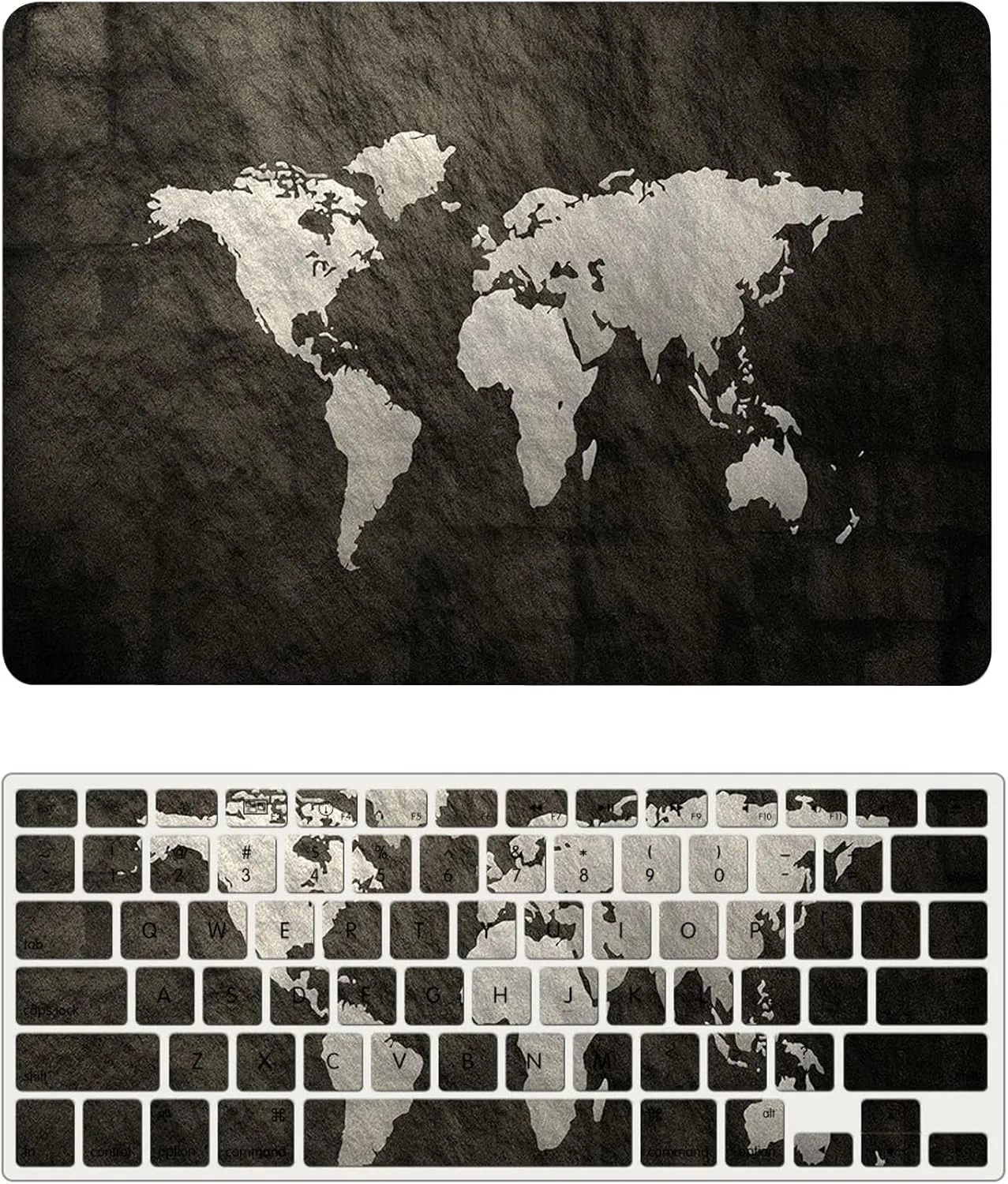 Compatible with New MacBook Air 15 inch Case with Liquid Retina Display and Touch ID 2023 Release Model A2941 M2, Plastic Protective Matt Durable Hard Shell Case Cover & Keyboard Cover, Black Map