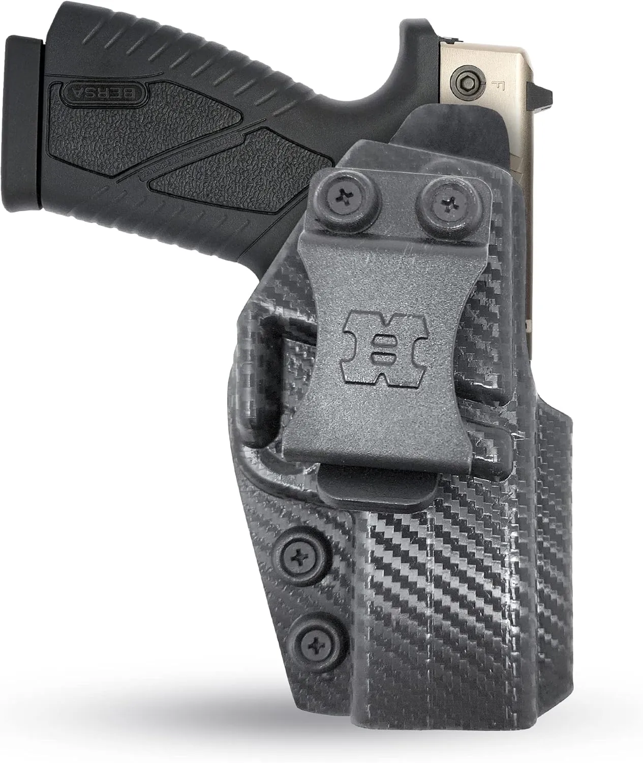 Concealed Carry Iwb Kydex Holster - by Houston - Lined Inside for Strong Retention and Maximum Protection - Reinforced Plastic Clip - Carbon Fiber - Lightweight Durable - for Bersa BP9cc (Right)