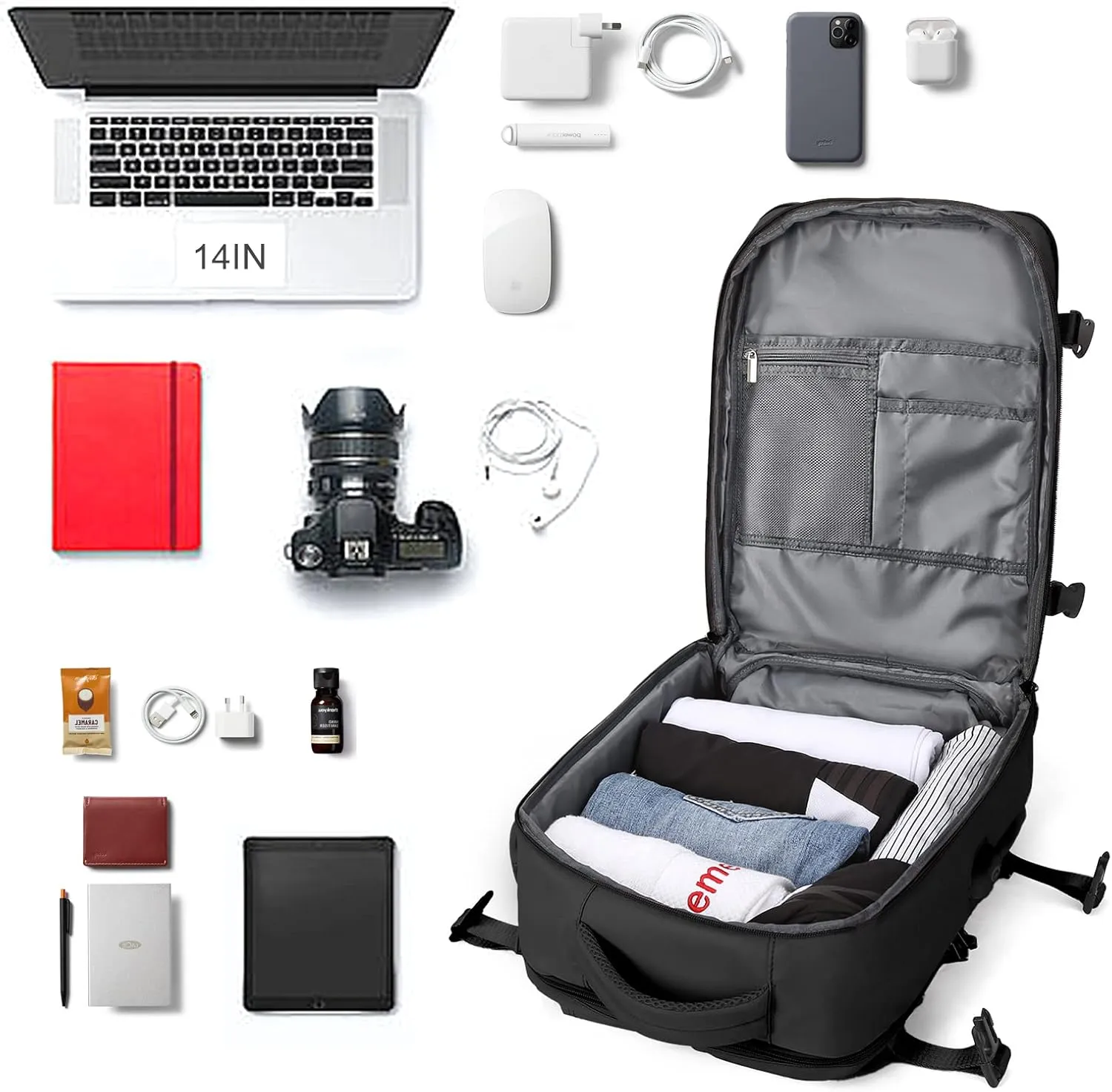 coowoz Travel Backpack For Women Men Airline Approved,Black Carry On Backpack,Large Hiking Backpack Waterproof Outdoor Sports Rucksack Casual Daypack Fit 15.6 Inch Laptop Backpack College Backpack