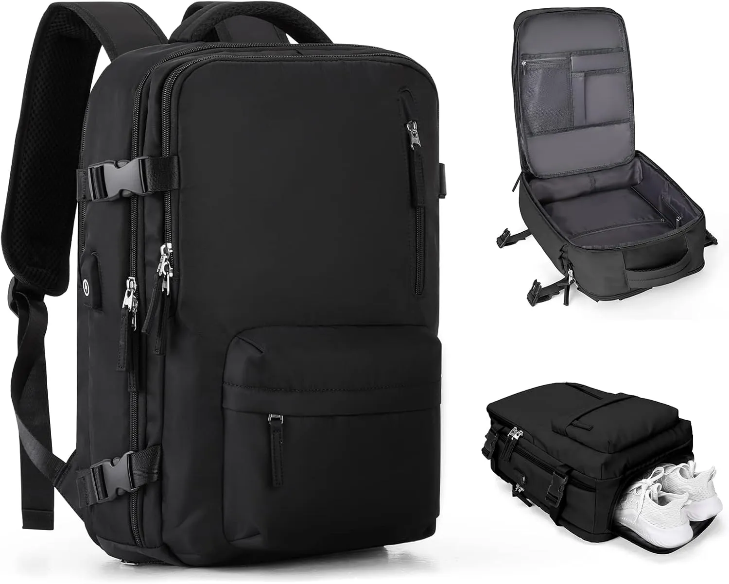 coowoz Travel Backpack For Women Men Airline Approved,Black Carry On Backpack,Large Hiking Backpack Waterproof Outdoor Sports Rucksack Casual Daypack Fit 15.6 Inch Laptop Backpack College Backpack