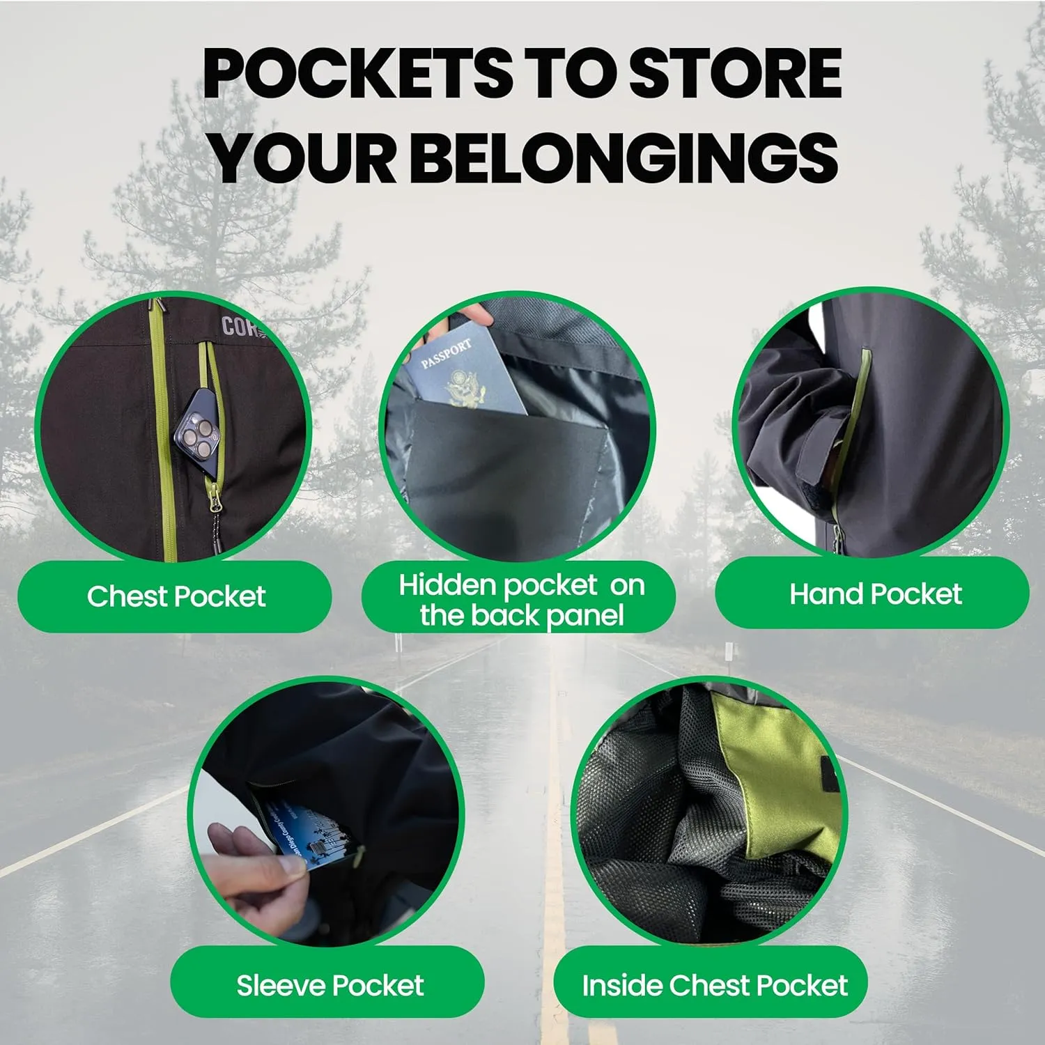 COR Men's Packable Waterproof Travel Rain Jacket | The Ultimate All-Season Breathable Rain Coat for Men with Secret Pockets