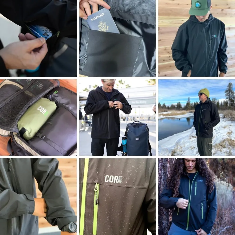COR Men's Packable Waterproof Travel Rain Jacket | The Ultimate All-Season Breathable Rain Coat for Men with Secret Pockets