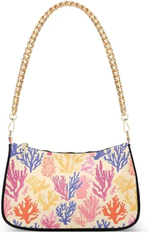 Coral Reef Colorful Cartoon Tote Bag Hobo Handbag for Women Ladies Shoulder Bag Mini Clutch Purse with Zipper Closure