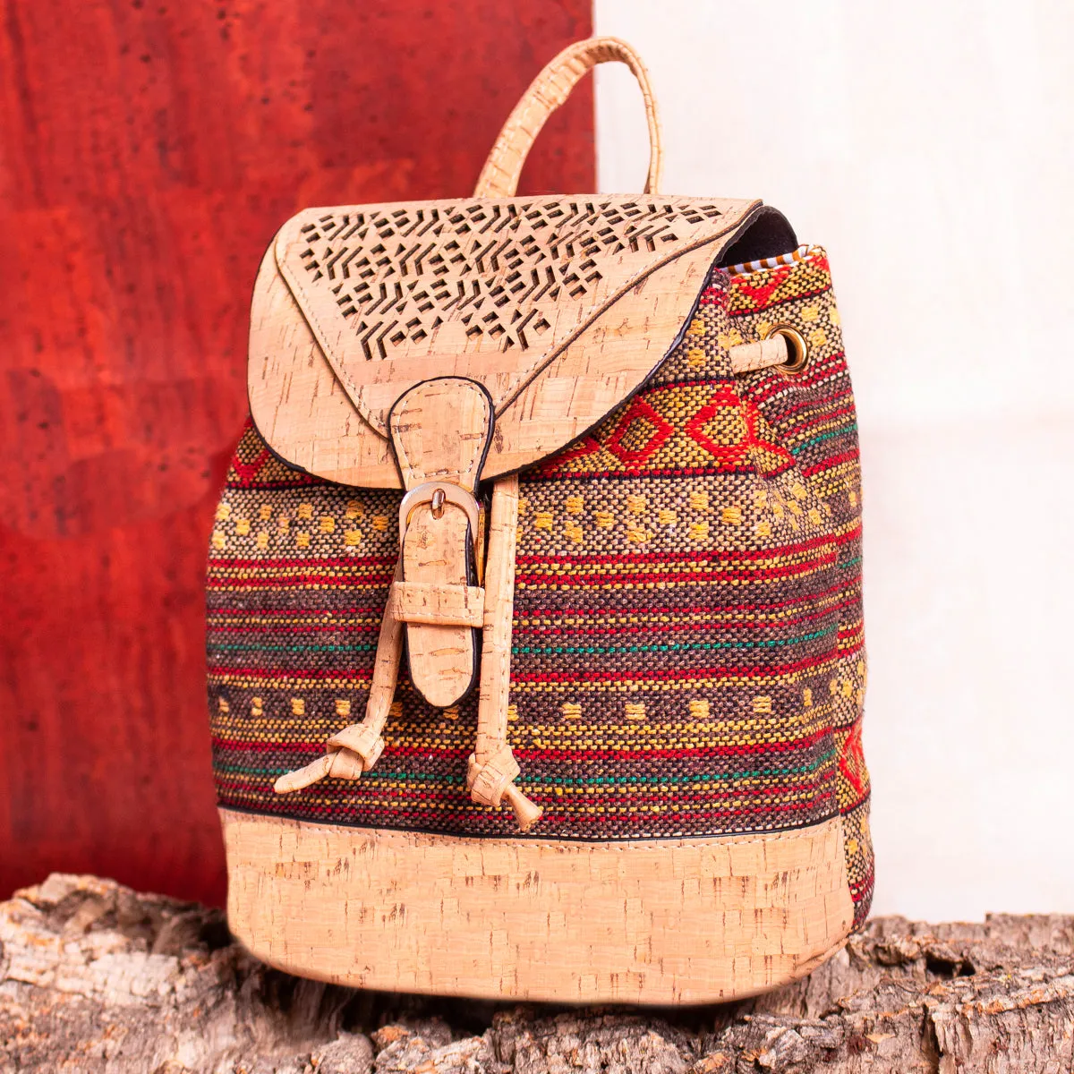 Cork laser-cut Colorful Textile backpack