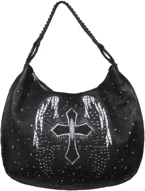 Corral Black Studs and Crystals Wings and Cross Stingray Shoulder Bag - Z1000