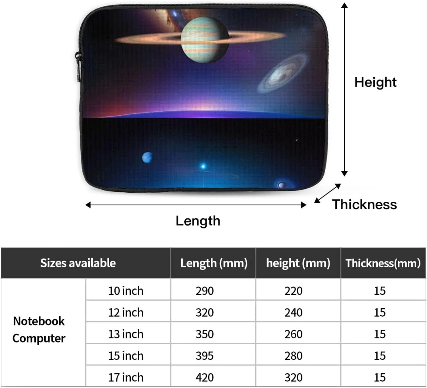 Cosmic Saturn Prints Shockproof Portable Laptop Sleeve Bag 15 inch for Men and Women Business Travel, Office Daily Use