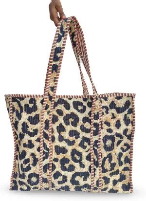Cotton Tiger Block Print Tote Bag, Indian Handmade Shopping Shoulder Bag, Unisex Market Daily Use