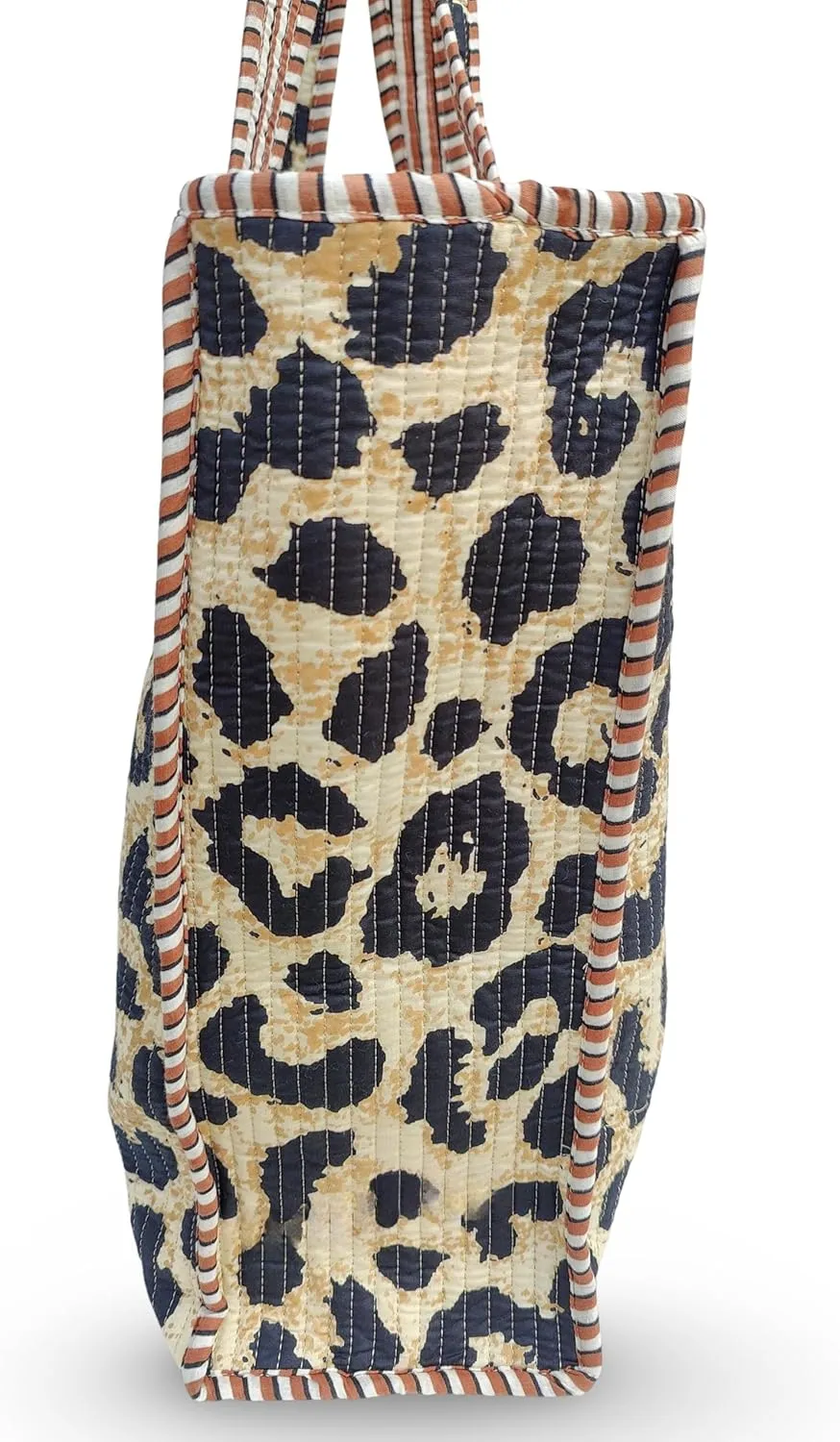 Cotton Tiger Block Print Tote Bag, Indian Handmade Shopping Shoulder Bag, Unisex Market Daily Use