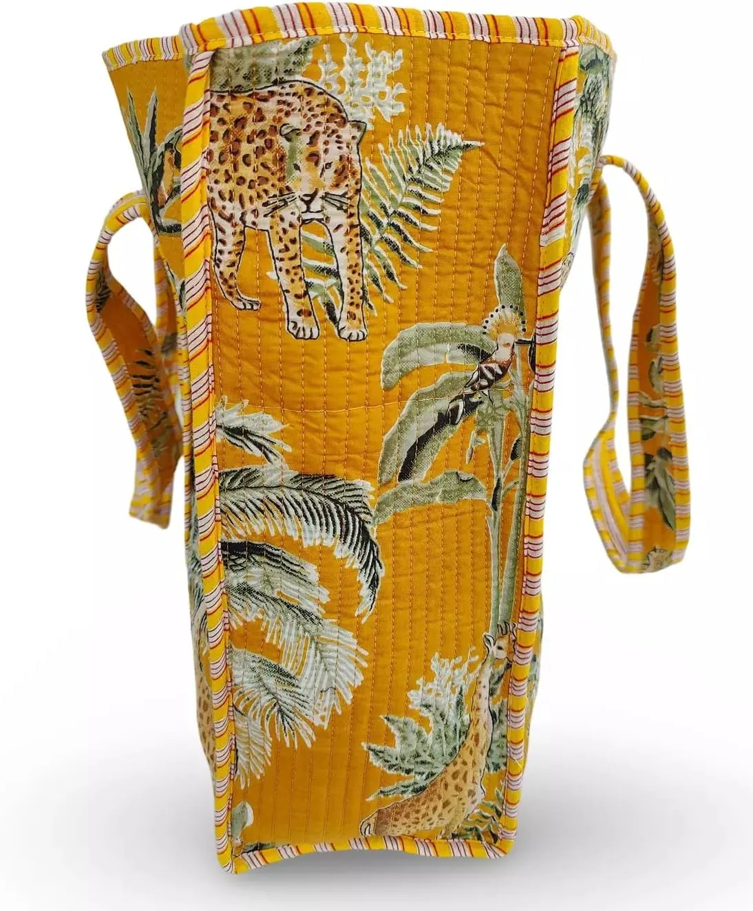 Cotton Tiger Block Print Tote Bag, Indian Handmade Shopping Shoulder Bag, Unisex Market Daily Use