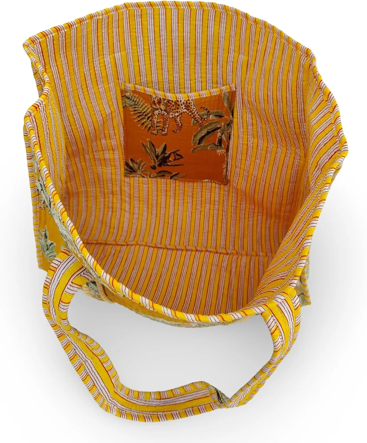Cotton Tiger Block Print Tote Bag, Indian Handmade Shopping Shoulder Bag, Unisex Market Daily Use