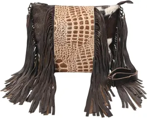 Cowgirl Crossbody Handbag - Cowhide and Alligator Leather with Fringes