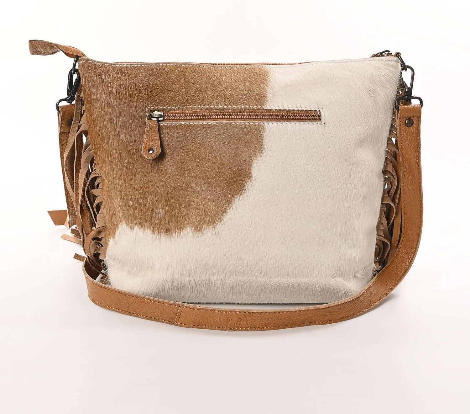 Cowgirl Crossbody Handbag - Cowhide and Alligator Leather with Fringes
