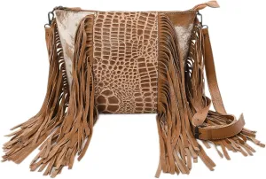 Cowgirl Crossbody Handbag - Cowhide and Alligator Leather with Fringes