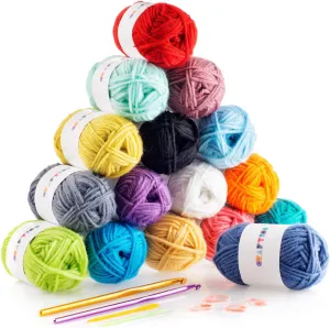 CRAFTISS 16x0.7 Oz Acrylic Yarn Mini Skeins - 700 Yards of Soft Yarn for Crocheting and Knitting Craft Project, Assorted Starter Crochet Bulk Kit for Adults and Kids