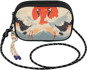 Crane Landscape Red Small Crossbody Bags for Women Cell Phone Purses Shoulder Bag Handbag with Adjustable Strap