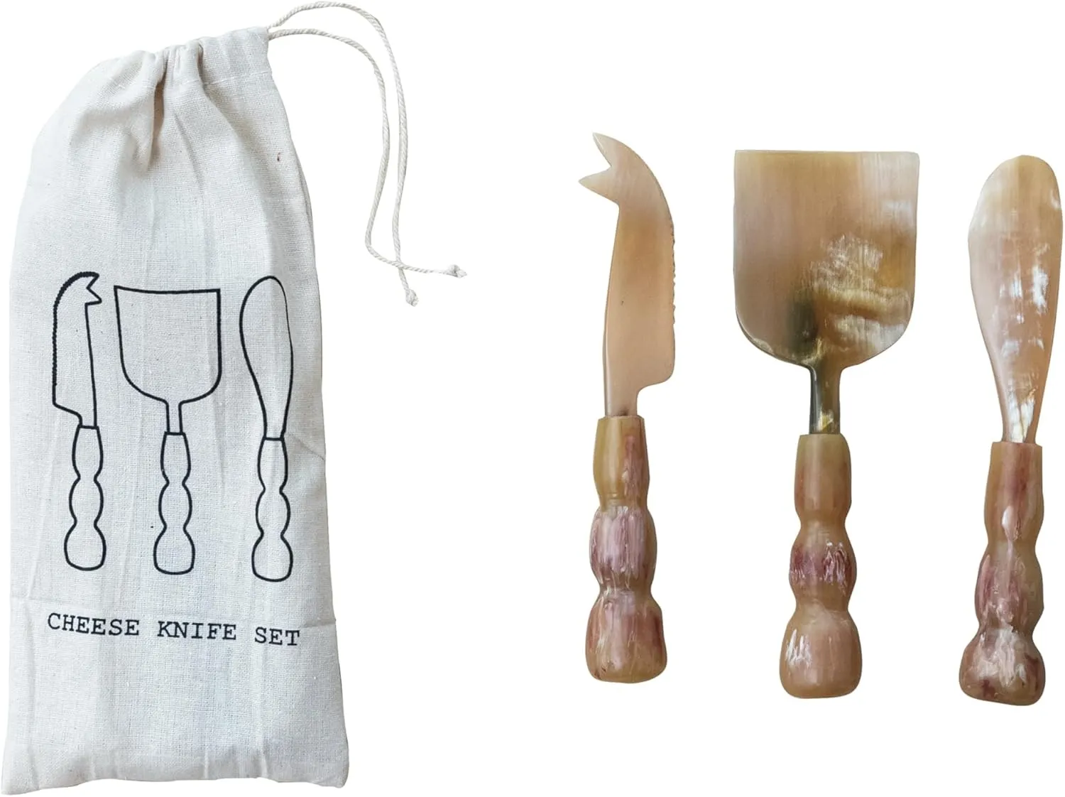 Creative Co-Op Elegance Horn Cheese Servers, Citron and Plum Color, Set of 3, Medium, Natural