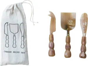 Creative Co-Op Elegance Horn Cheese Servers, Citron and Plum Color, Set of 3, Medium, Natural