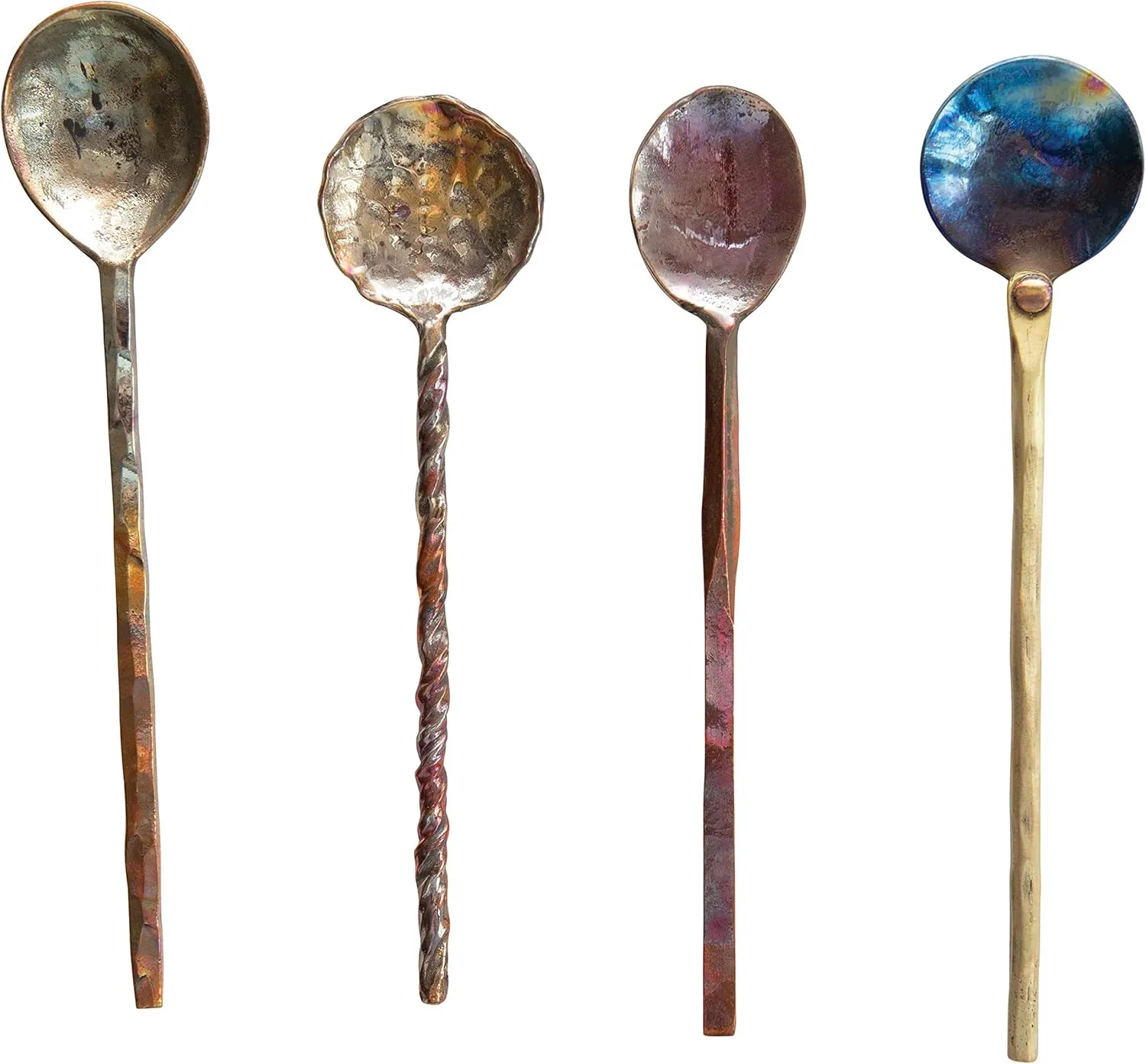 Creative Co-Op Hand-Forged Copper Spoons with Burnt Finish (Set of 4 Sizes in Drawstring Bag/Each one Will Vary), Model: DF2531