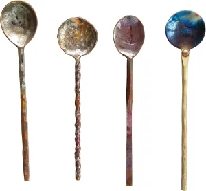 Creative Co-Op Hand-Forged Copper Spoons with Burnt Finish (Set of 4 Sizes in Drawstring Bag/Each one Will Vary), Model: DF2531
