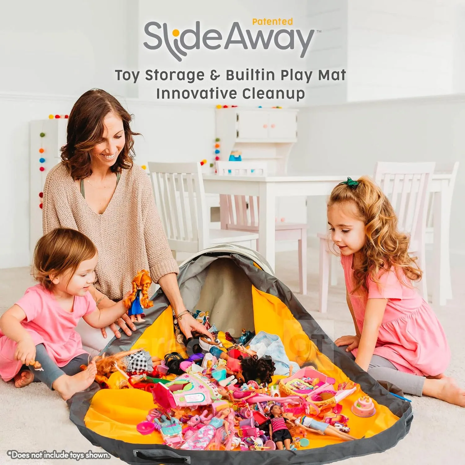 Creative QT SlideAway Toy Storage Organizer & Play Mat for Kids - Organizer Storage Bin - Kids Toy Box for Boys & Girls - Playroom Bin - Holders for Kid Rooms, Classrooms, Teachers - Beige
