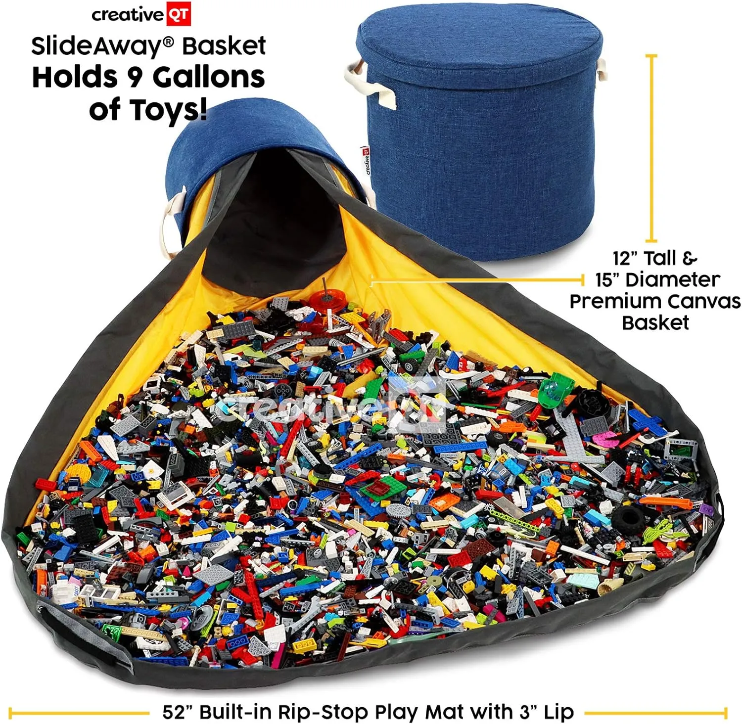 Creative QT SlideAway Toy Storage Organizer & Play Mat for Kids - Organizer Storage Bin - Kids Toy Box for Boys & Girls - Playroom Bin - Holders for Kid Rooms, Classrooms, Teachers - Navy Blue