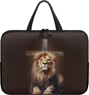 Cross Lion Brown Print Laptop Sleeve Case Travel Laptop Bag with Handle Waterproof Carrying Bag Briefcase for Women Men Work Study Large Capacity Tablet Protective Bag, 10inch