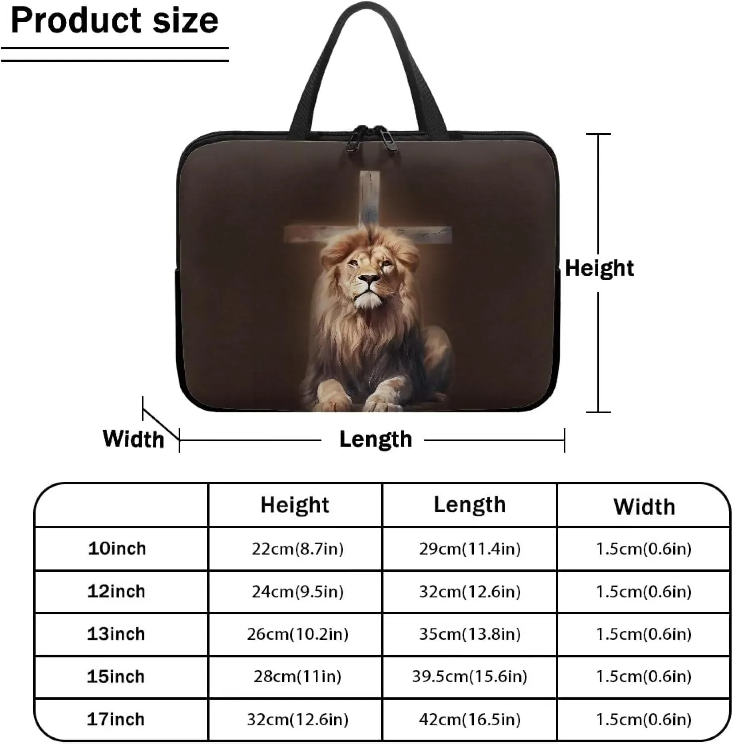 Cross Lion Brown Print Laptop Sleeve Case Travel Laptop Bag with Handle Waterproof Carrying Bag Briefcase for Women Men Work Study Large Capacity Tablet Protective Bag, 10inch