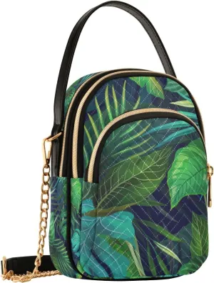 Crossbody Bag for Women, Exotic Tropical Leaves in Modern Style Phone Purse Detachable Chain Bag Shoulder Handbag Wallet