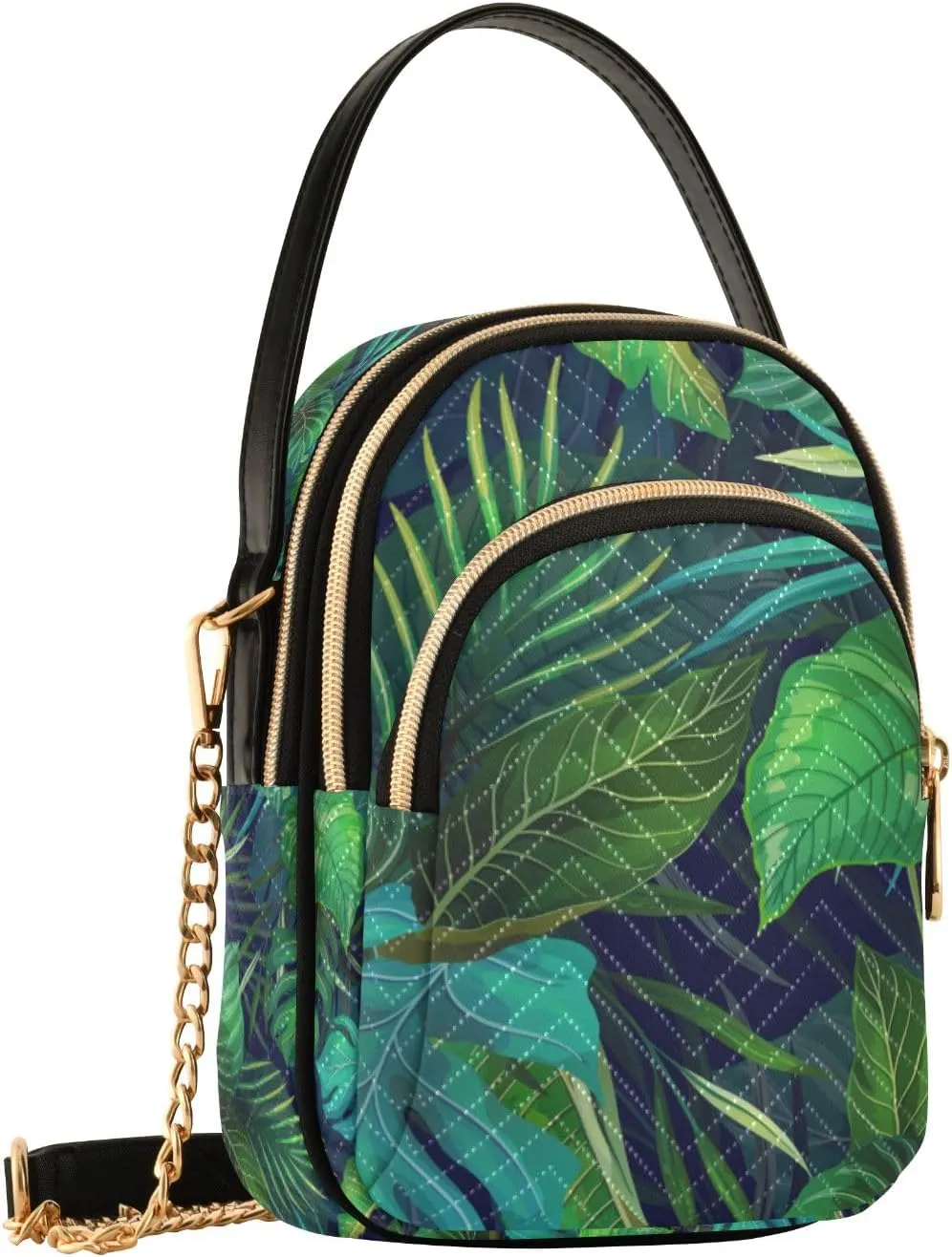Crossbody Bag for Women, Exotic Tropical Leaves in Modern Style Phone Purse Detachable Chain Bag Shoulder Handbag Wallet