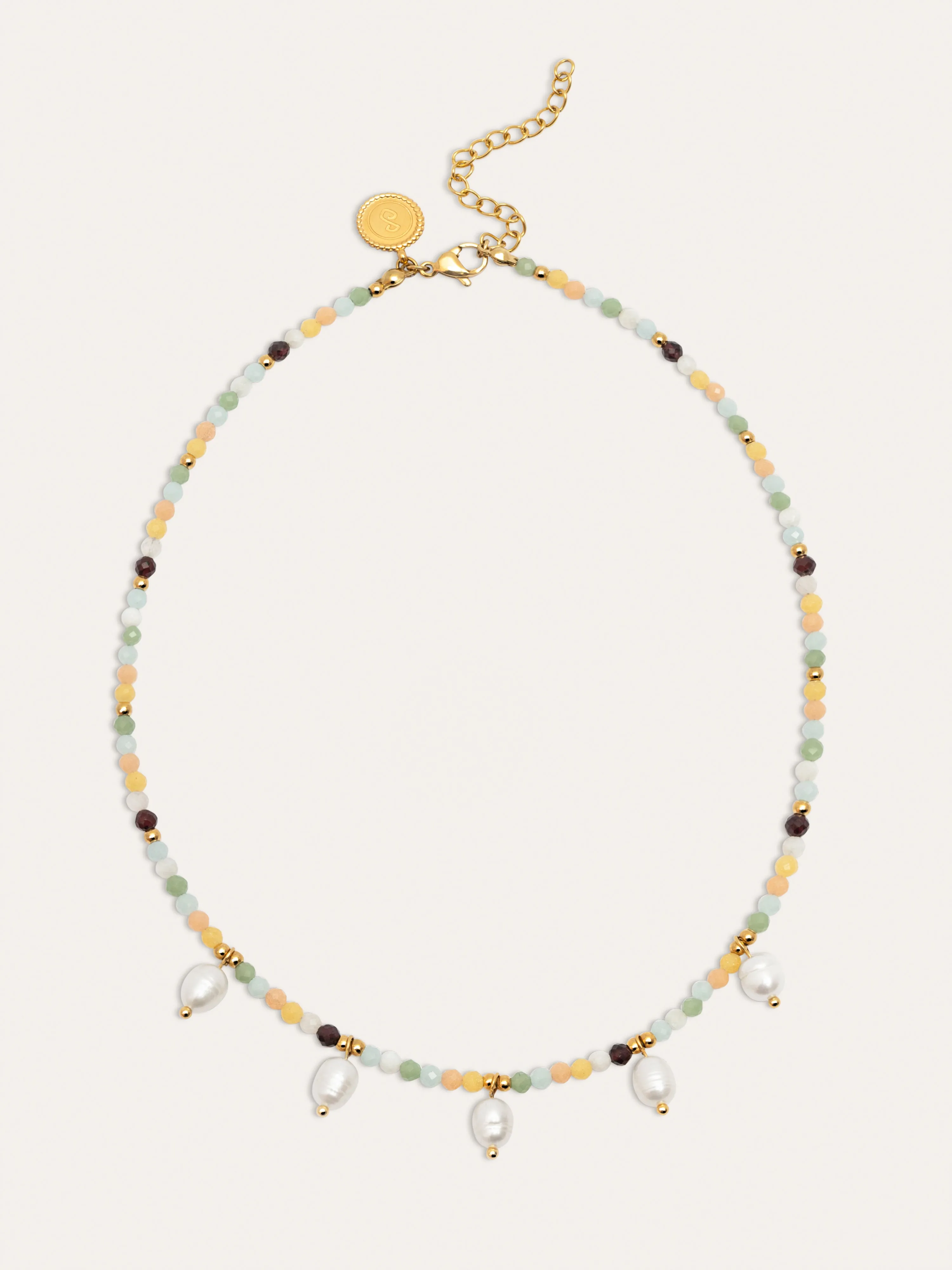 Crystal Pearls Stainless Steel Gold Necklace