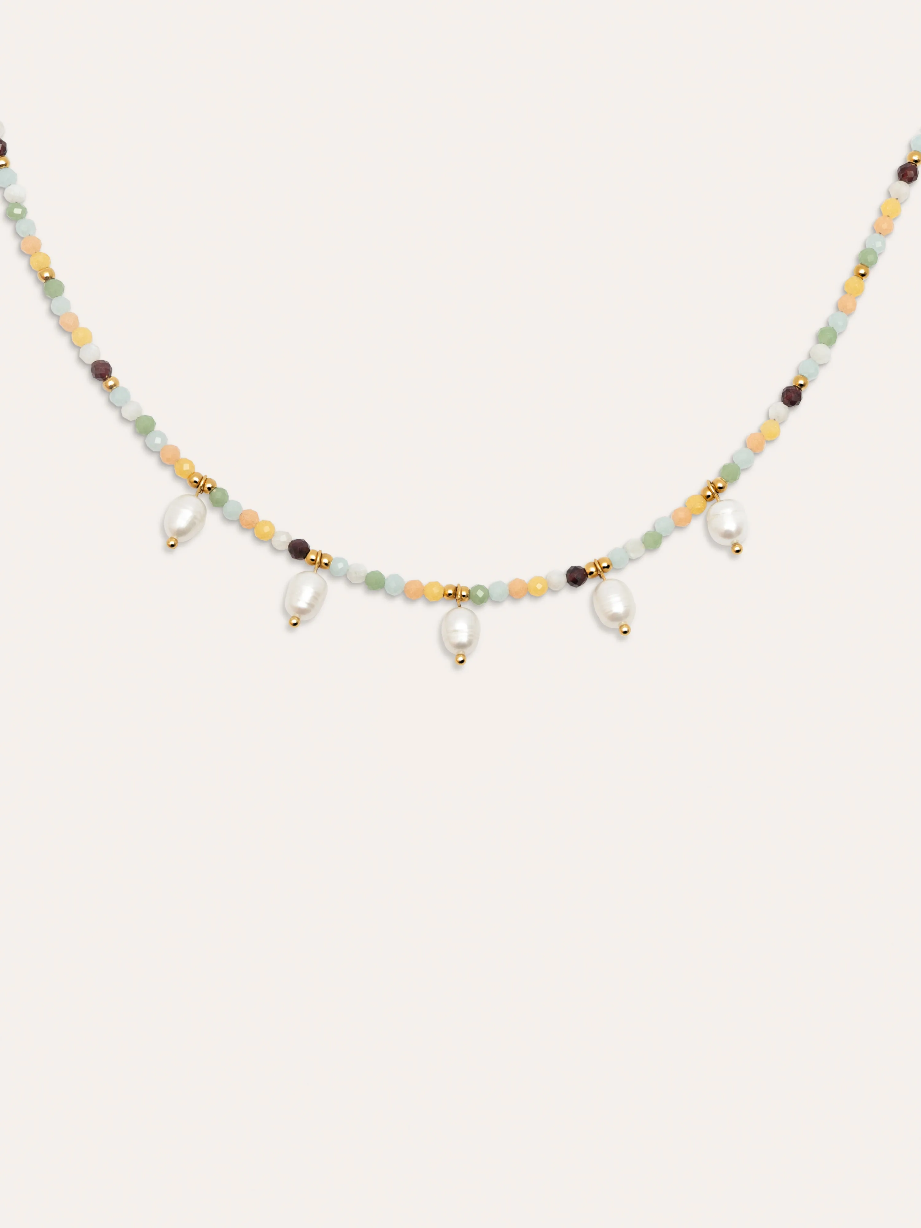 Crystal Pearls Stainless Steel Gold Necklace