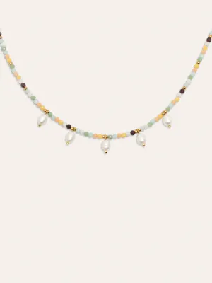 Crystal Pearls Stainless Steel Gold Necklace