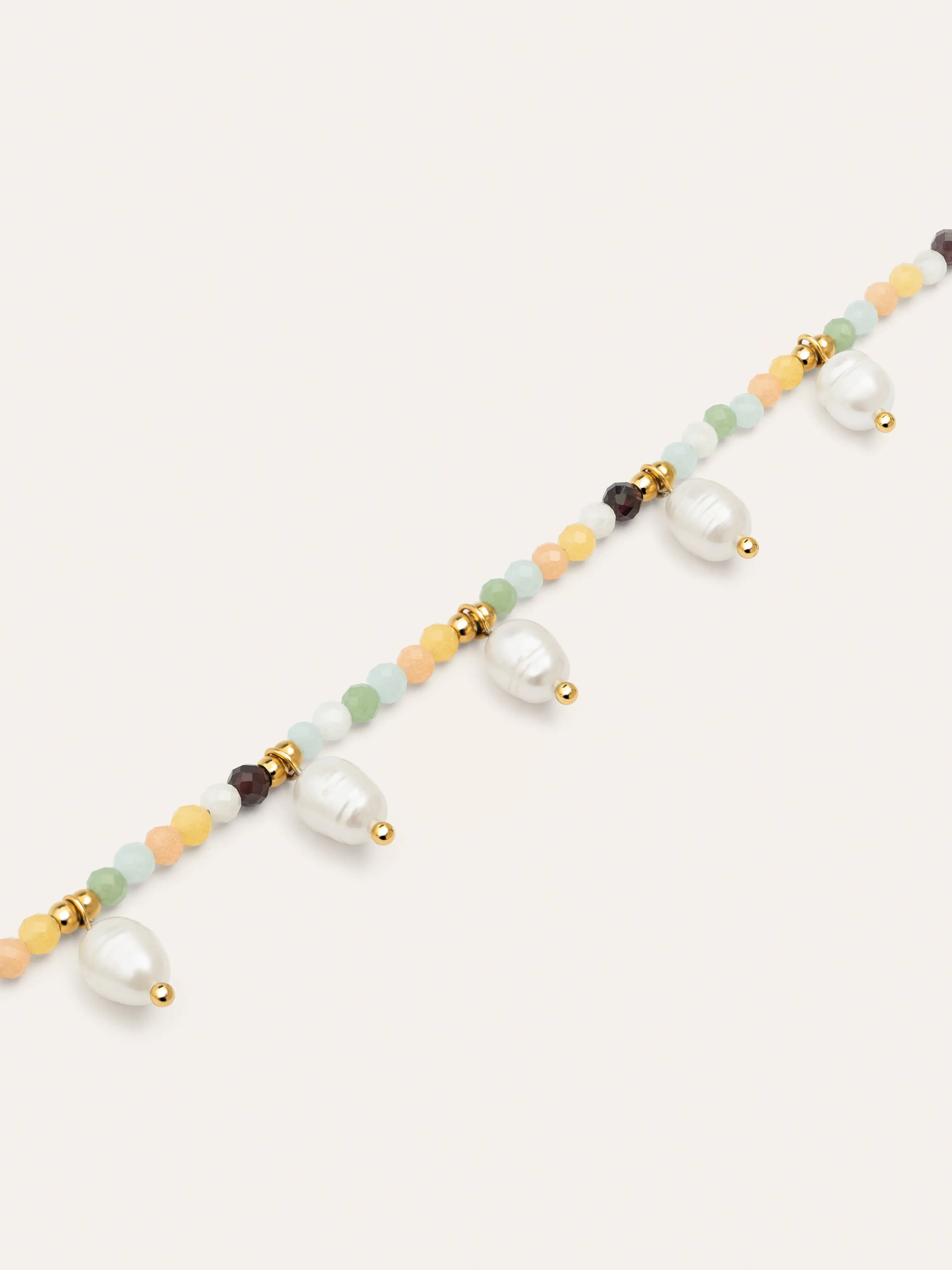 Crystal Pearls Stainless Steel Gold Necklace