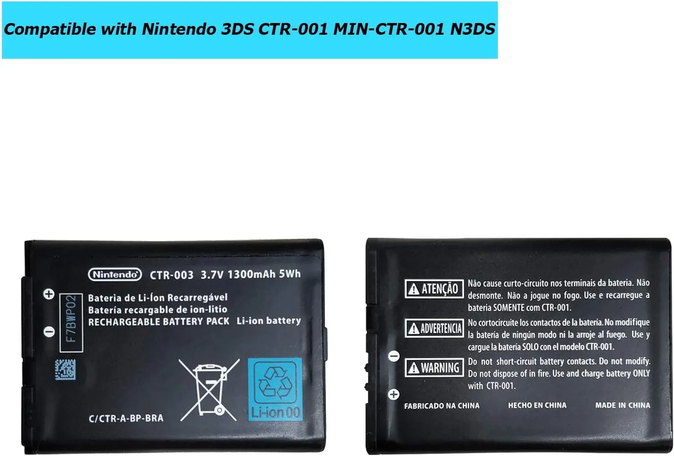 CTR-003 Replacement Battery Compatible with Nintendo 3DS CTR-001 MIN-CTR-001 N3DS with Toolkit