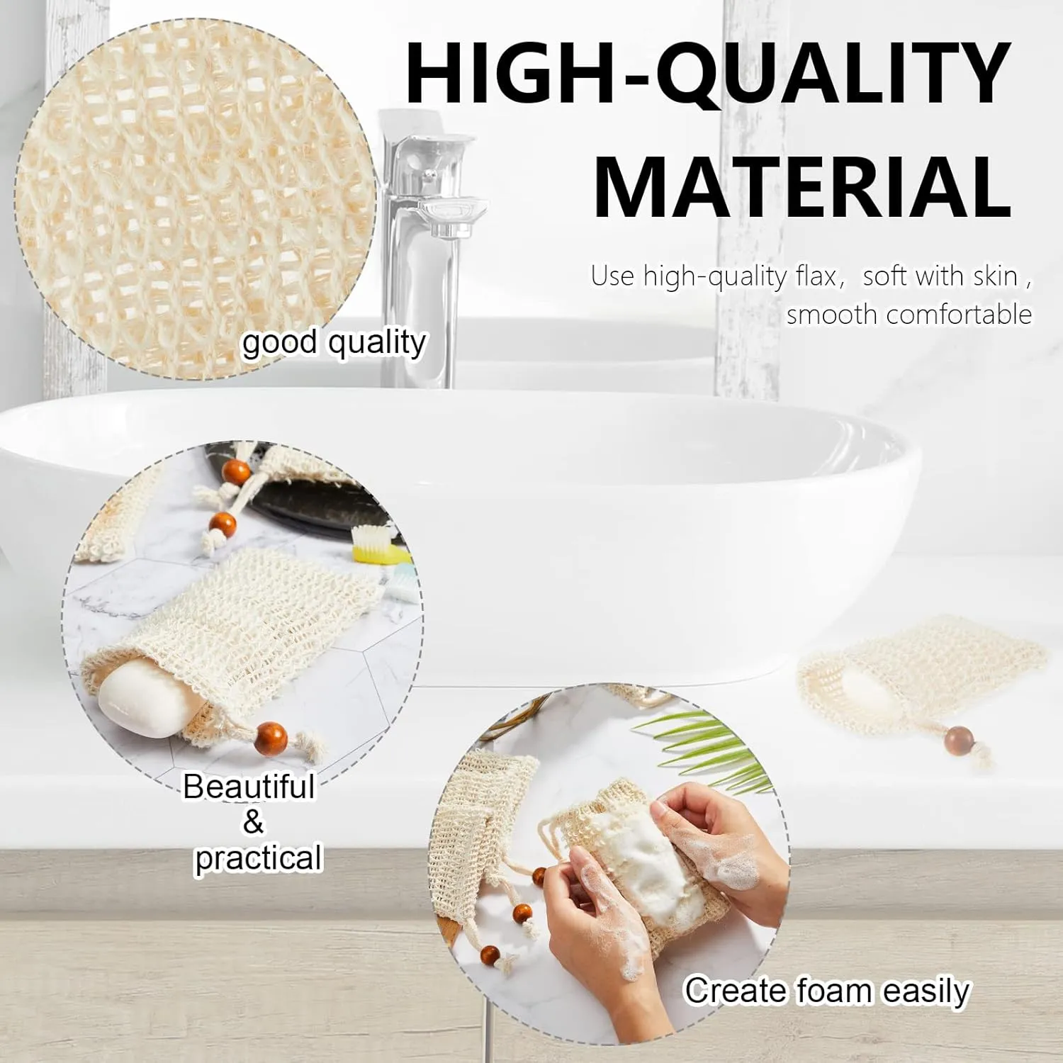 Cunhill 80 Pack Soap Saver Bag Exfoliating Sisal Soap Pouch with Drawstring Bar Wooden Bead Foaming and Drying Exfoliating Net for Bath and Shower