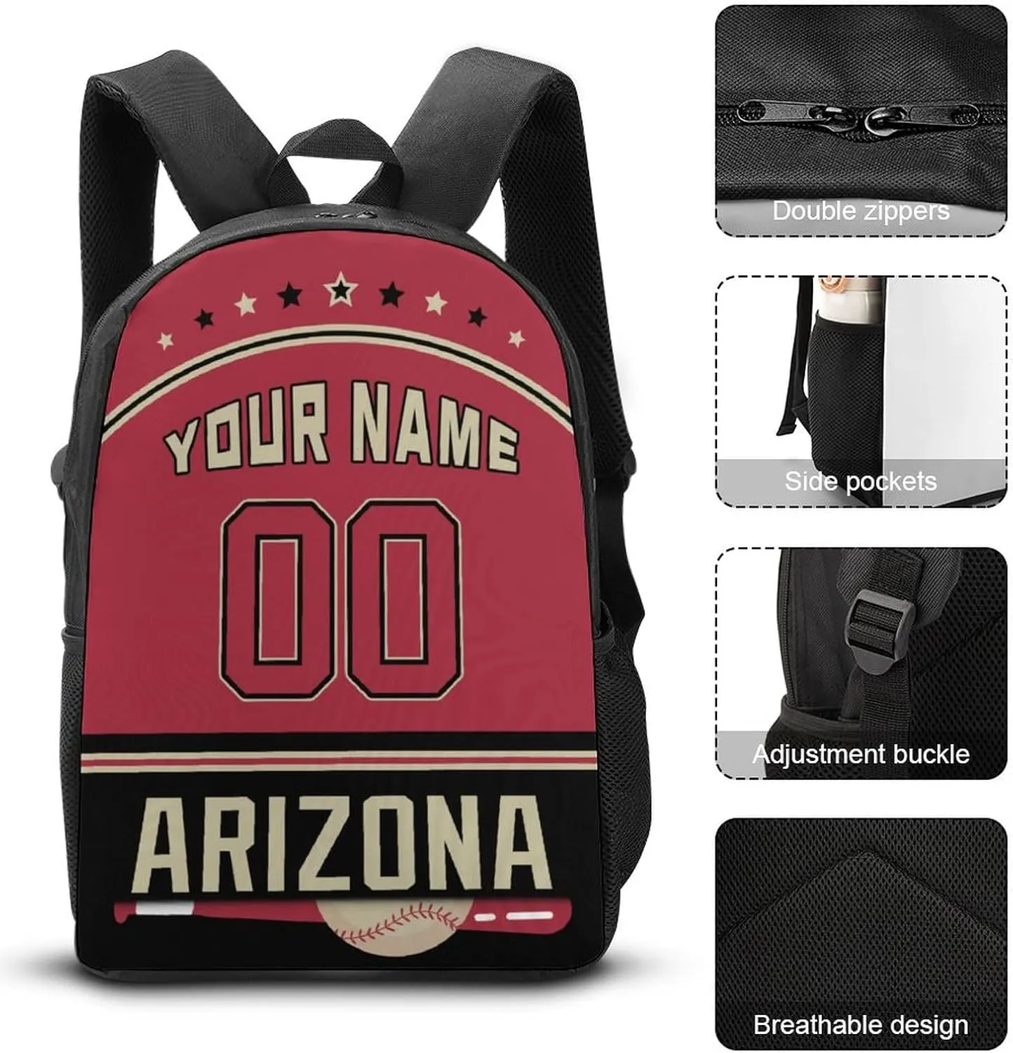 Custom Arizona Backpack 3pcs Bag Set Laptop Bag Lunch Bag Personalized Name Number Gifts for Boy Men Women
