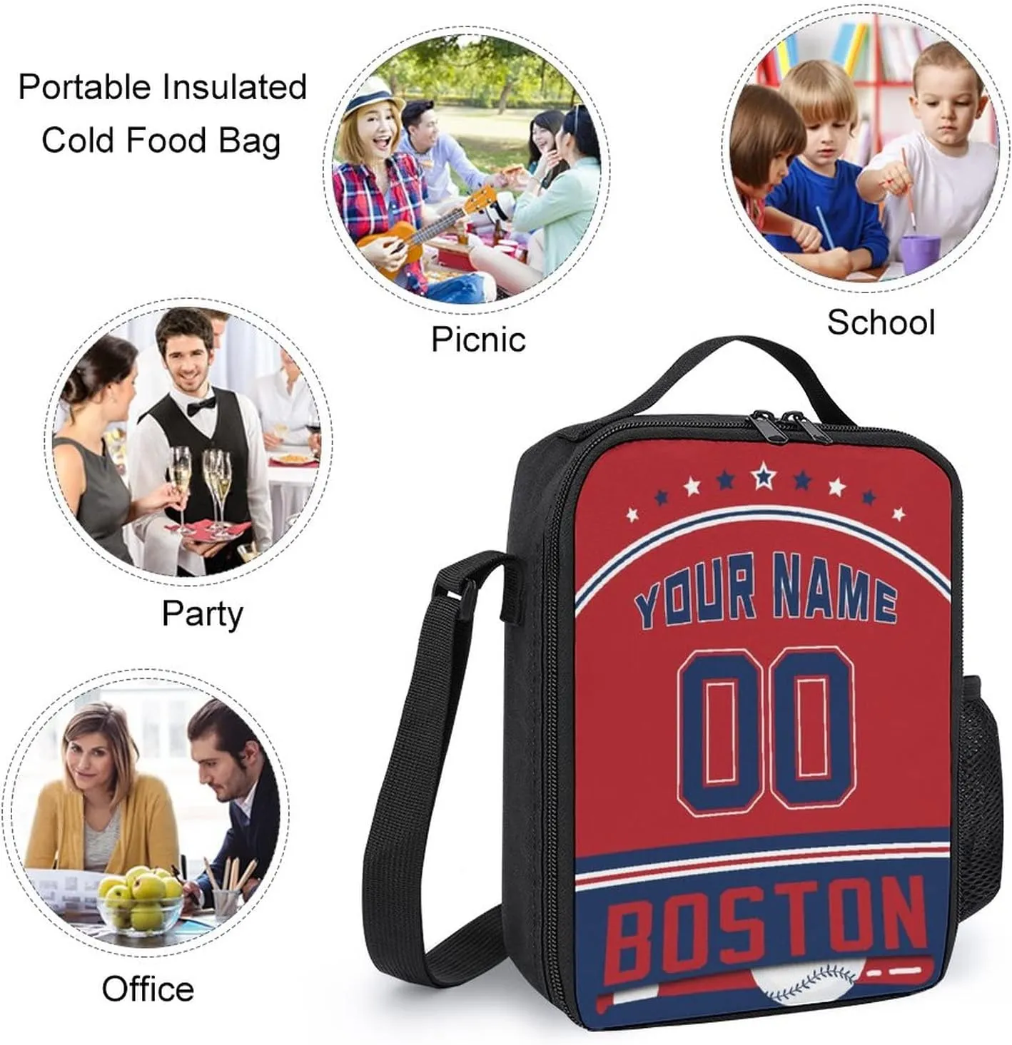 Custom Boston Backpack 3pcs Bag Set Laptop Bag Lunch Bag Personalized Name Number Gifts for Boy Men Women