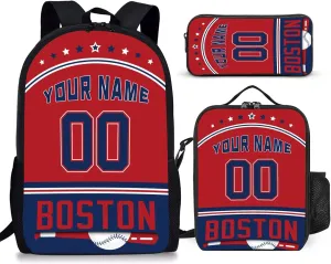 Custom Boston Backpack 3pcs Bag Set Laptop Bag Lunch Bag Personalized Name Number Gifts for Boy Men Women